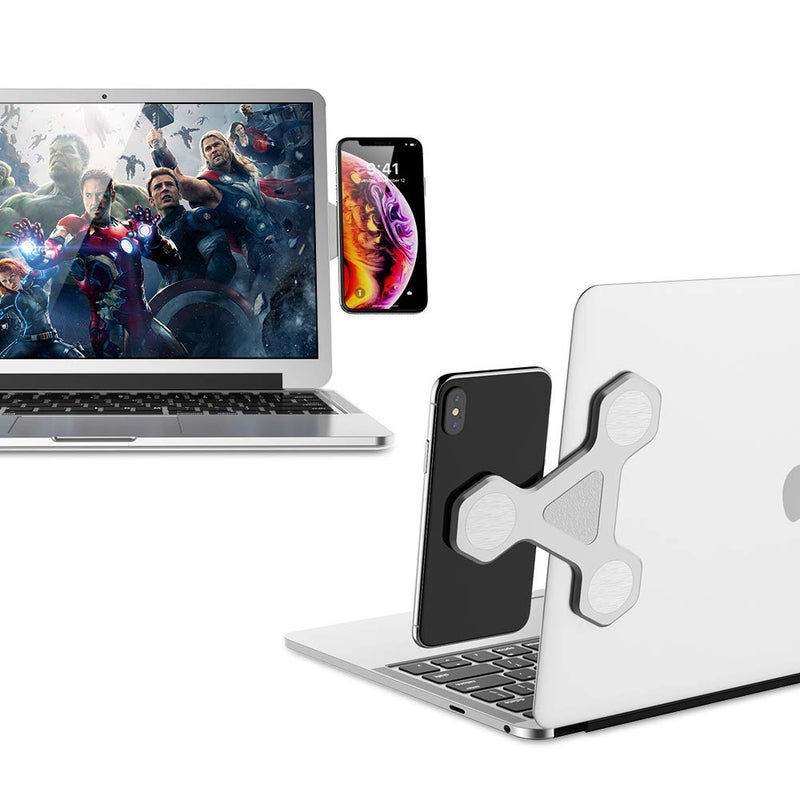 xcivi Monitor Side Mount Magnetic Bracket - Laptop Duo Screen Mount & Smartphone Holder (Silver) - Image 4